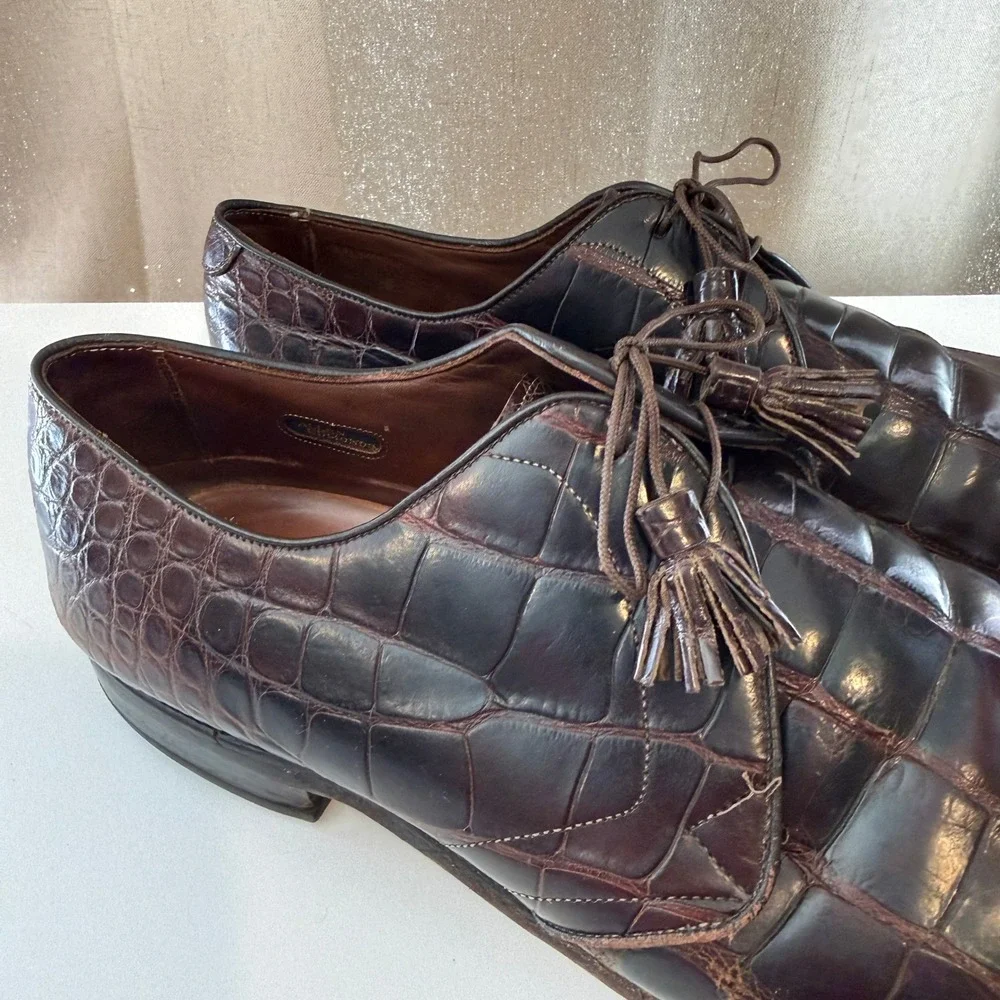 Allen Edmonds Bancroft Brown Alligator Leather Tassel Derby Shoes Mens 13 B